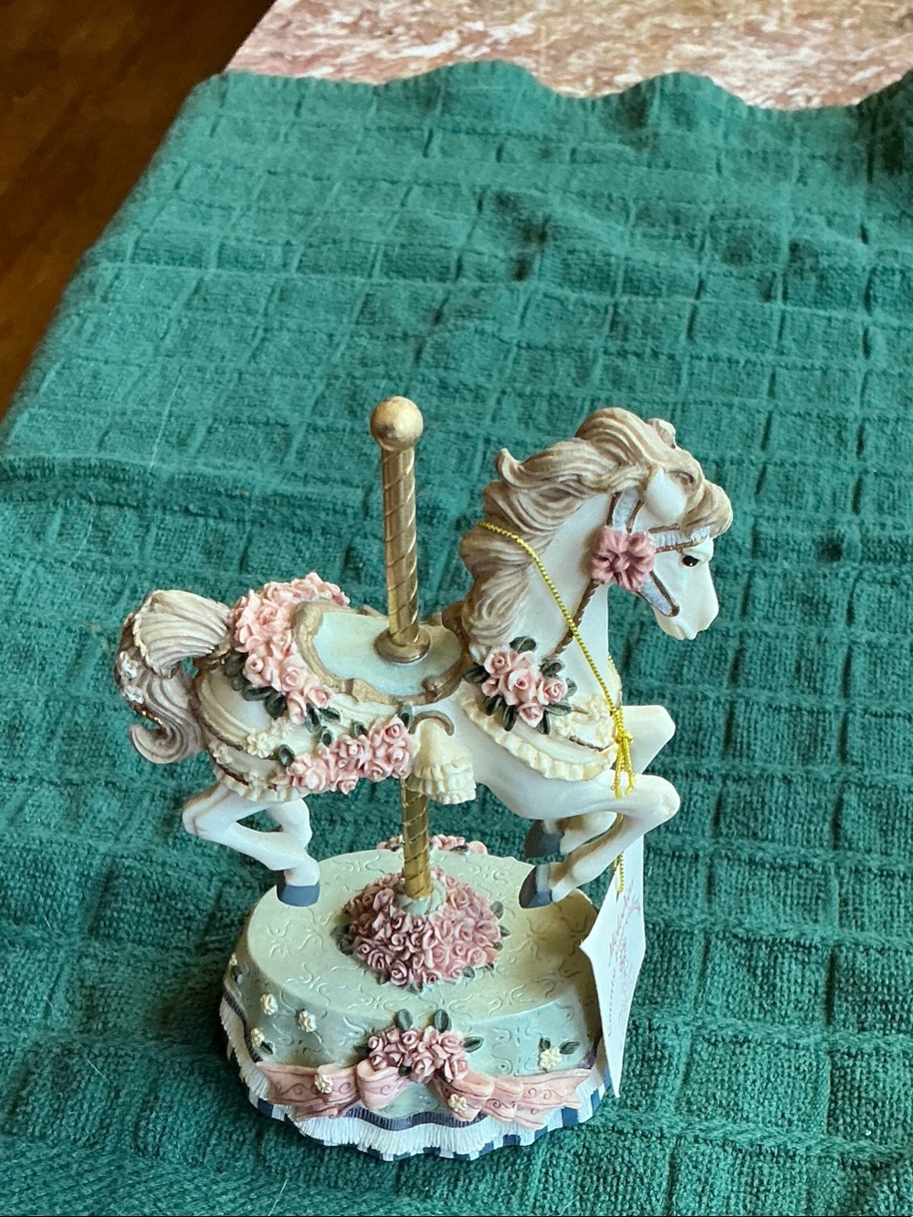 Ivory and Pink Carousel Horse ceramic Figurine w music